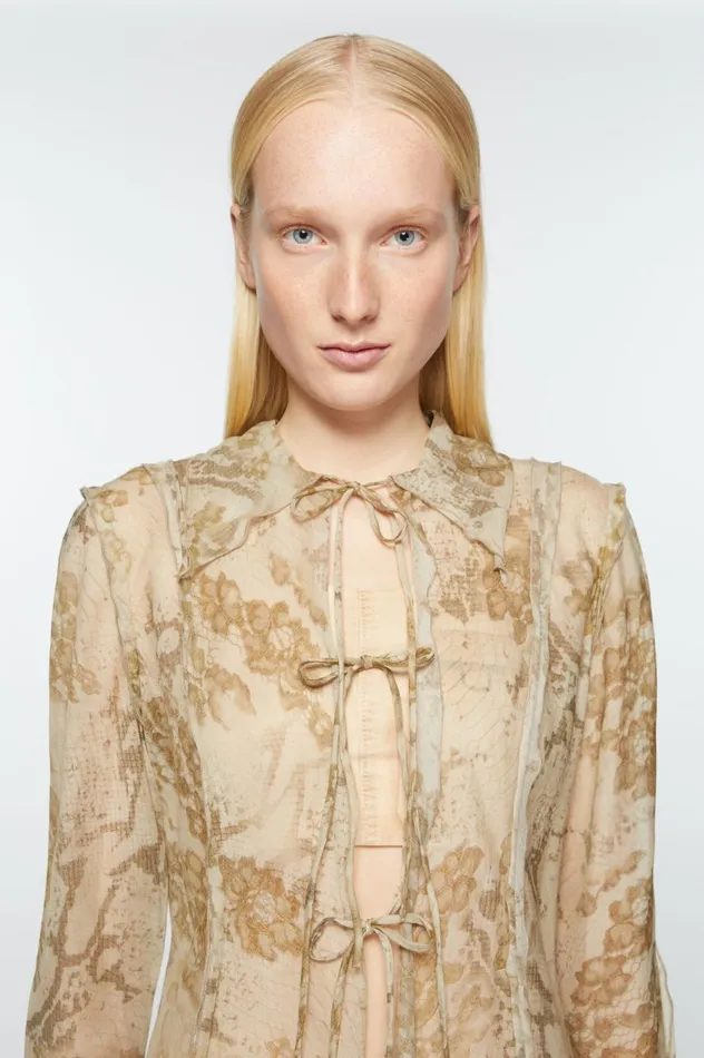 Acne Studios Print Blouse Light Beige Women Shirts and Blouses