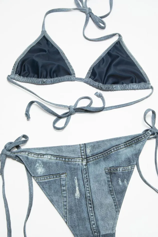 Acne Studios Printed Bikini Set Denim Blue Women Shorts
