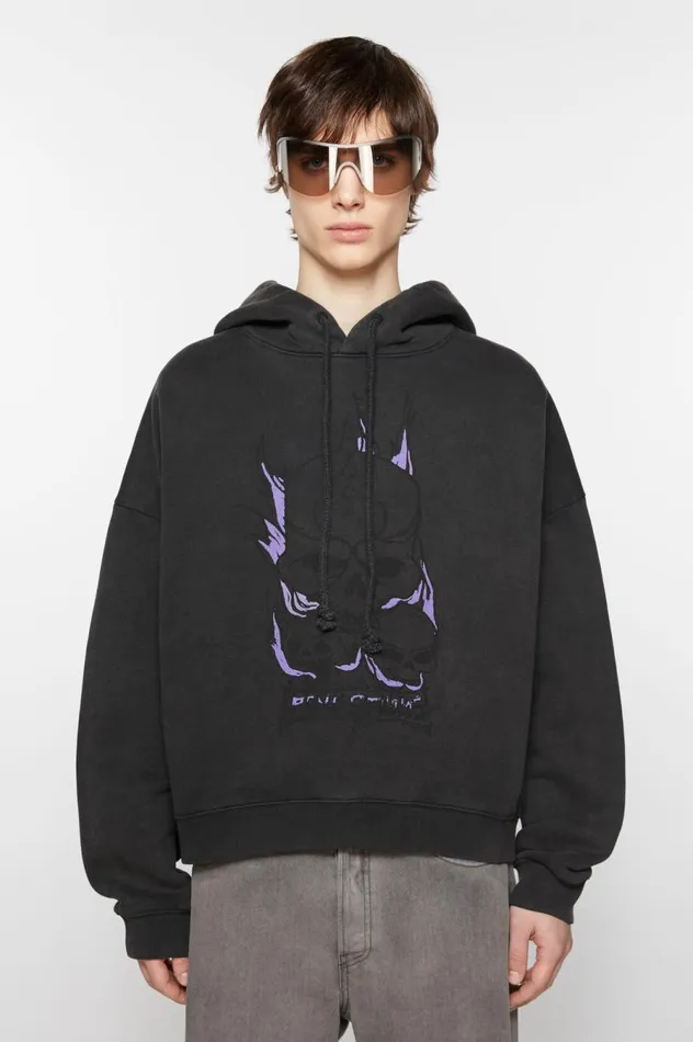 Acne Studios Printed Hooded Sweater Faded Black Men Sweatshirts
