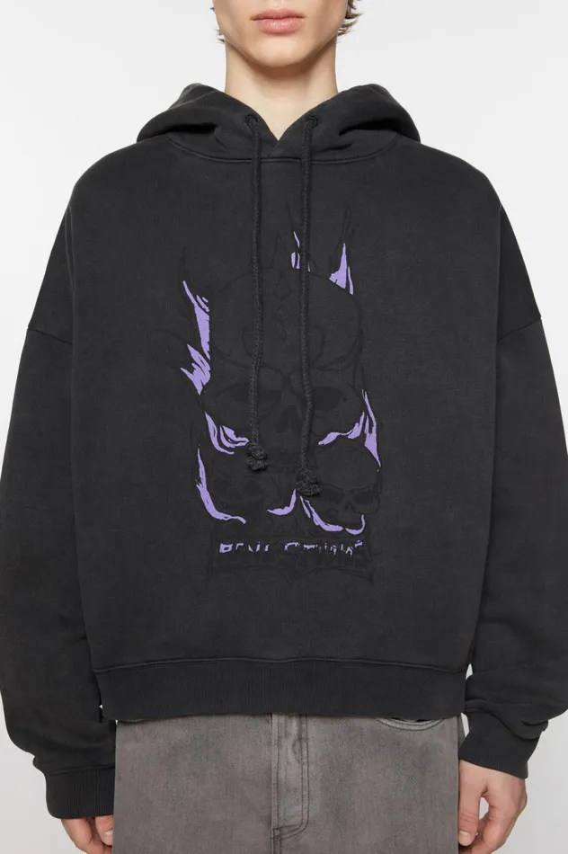 Acne Studios Printed Hooded Sweater Faded Black Men Sweatshirts