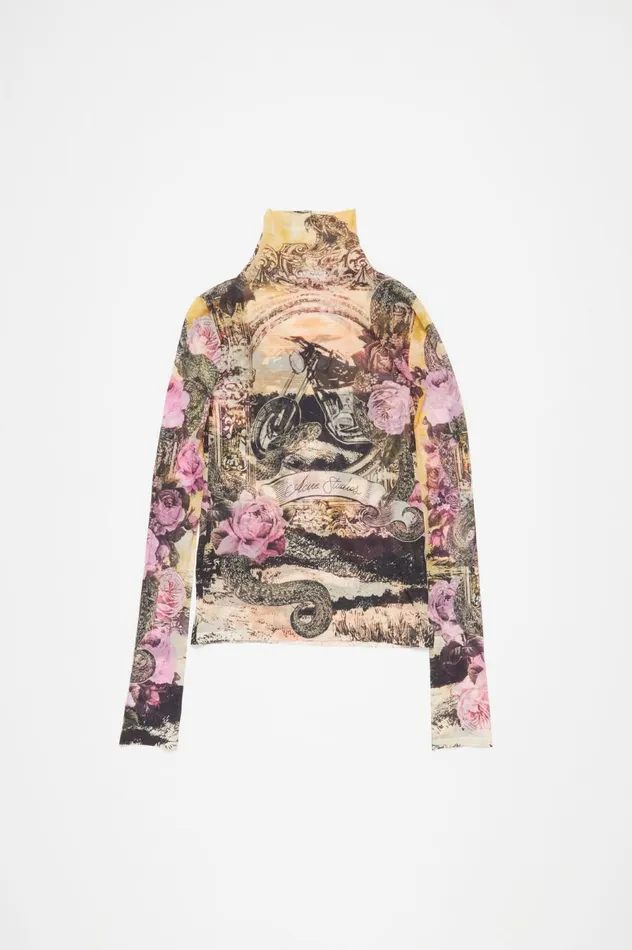 Acne Studios Printed Seamless Tshirt Pink Multicolor Women Tshirts