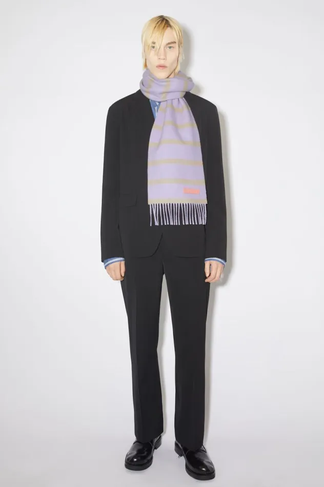 Acne Studios Wool Scarf Pink Label 8211 Narrow Lilacyellow Men Scarves