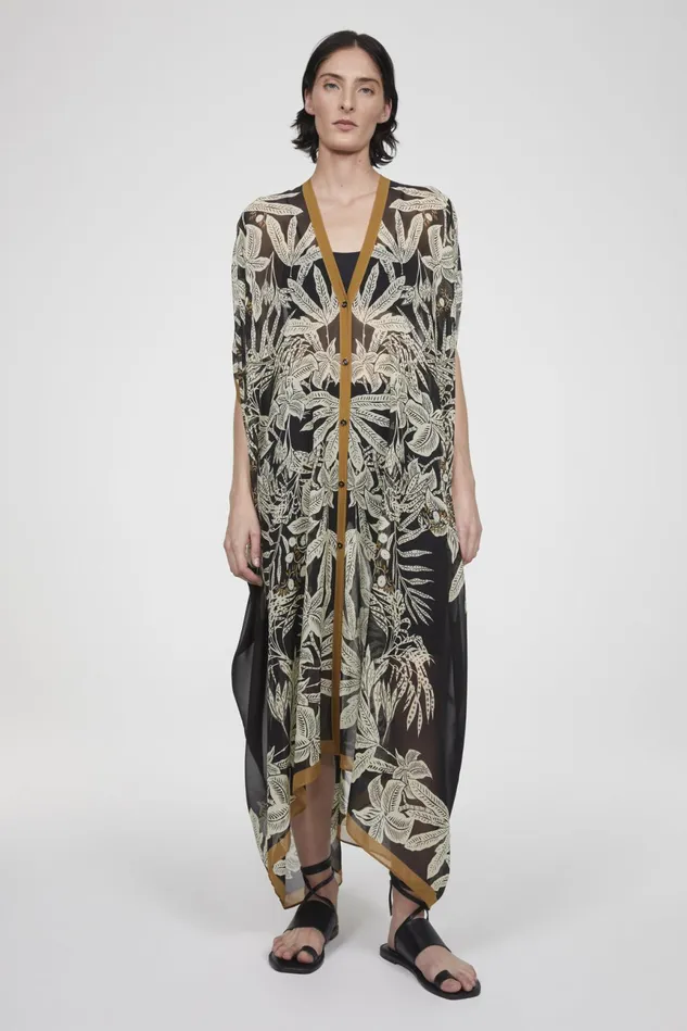 Agave Jungle Print Caftan Blackbeige Women Rodebjer Dresses and Caftans