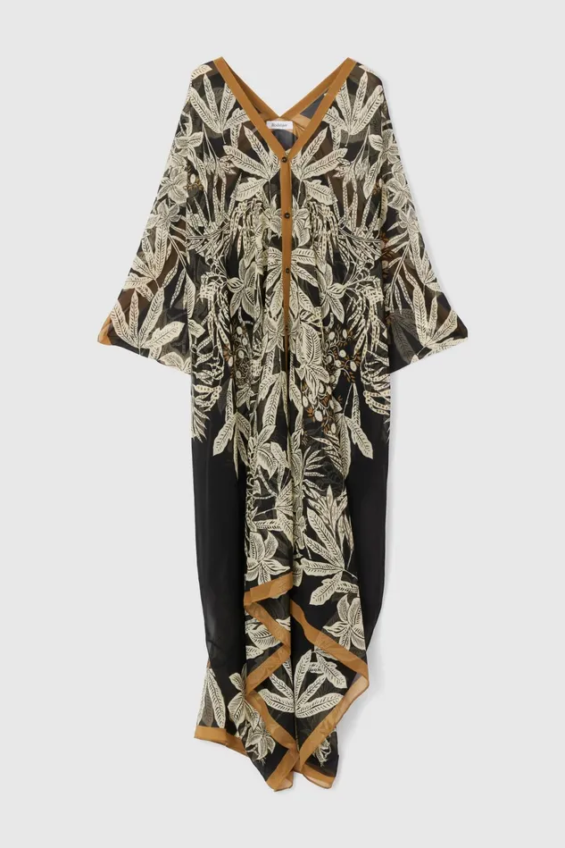 Agave Jungle Print Caftan Blackbeige Women Rodebjer Dresses and Caftans