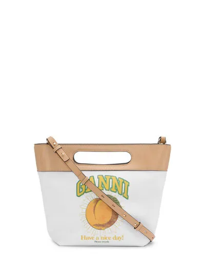 Bags GANNI Top Handle Peach Canvas Small Tote Bag Egret