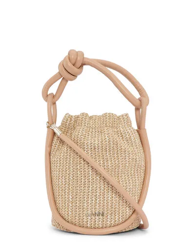 Bags GANNI Top Handle Small Knot Bucket Raffia Bag Tan