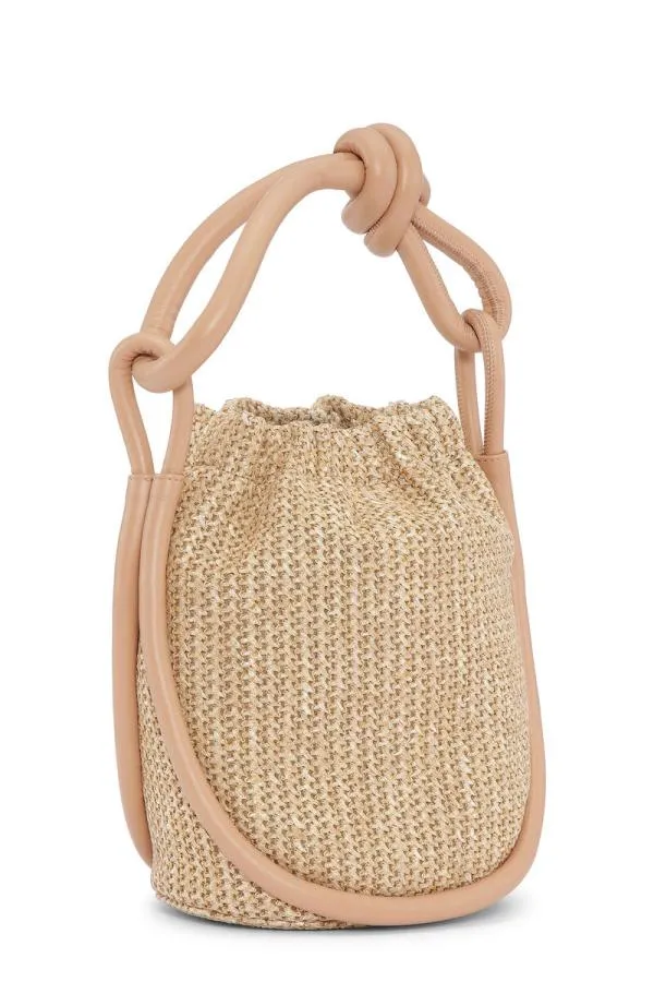 Bags GANNI Top Handle Small Knot Bucket Raffia Bag Tan Bags GANNI Top Handle Small Knot Bucket Raffia Bag Tan