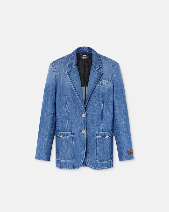 Blazer and Jackets Women Versace Oversized Tailored Denim Blazer Blue