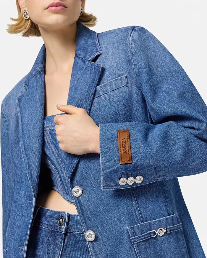 Blazer and Jackets Women Versace Oversized Tailored Denim Blazer Blue