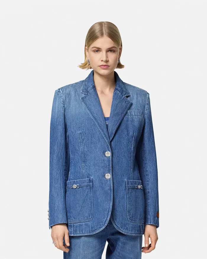 Blazer and Jackets Women Versace Oversized Tailored Denim Blazer Blue