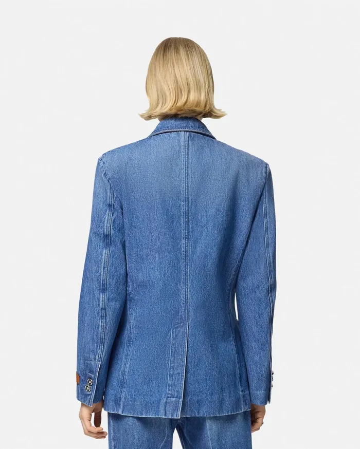 Blazer and Jackets Women Versace Oversized Tailored Denim Blazer Blue