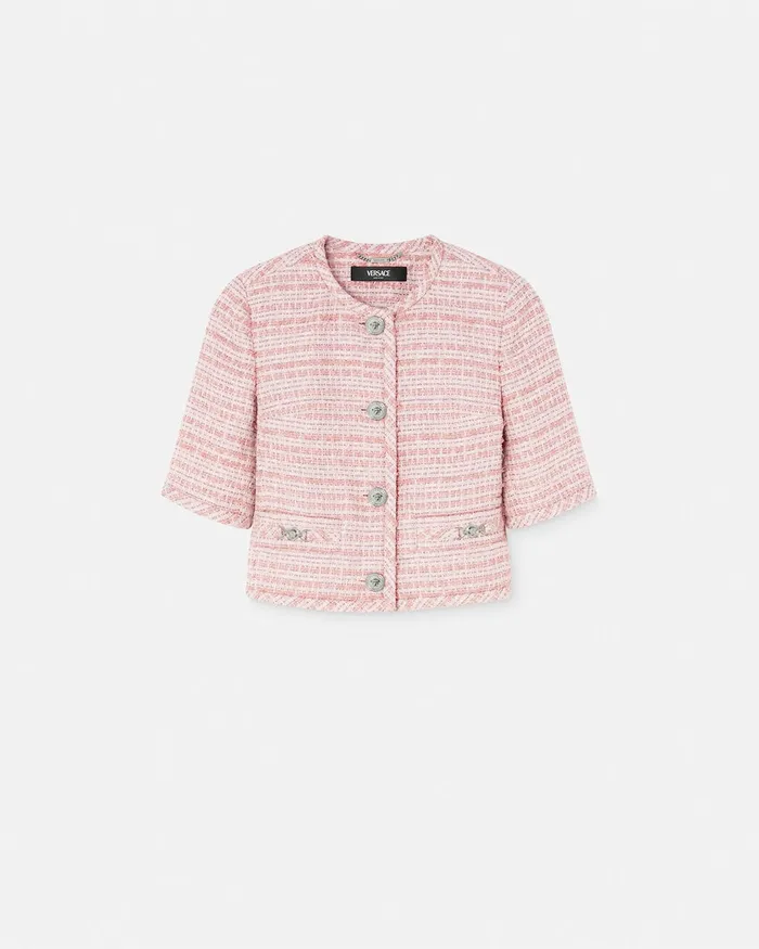 Blazer and Jackets Women Versace Tweed Cardigan Jacket Light Pink