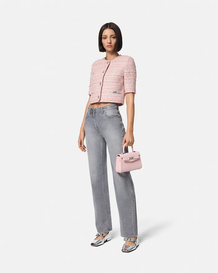 Blazer and Jackets Women Versace Tweed Cardigan Jacket Light Pink