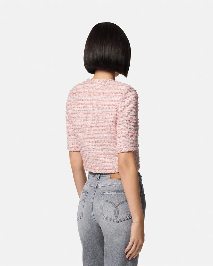Blazer and Jackets Women Versace Tweed Cardigan Jacket Light Pink