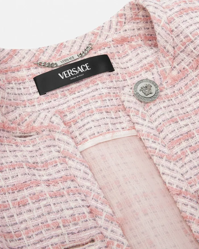 Blazer and Jackets Women Versace Tweed Cardigan Jacket Light Pink