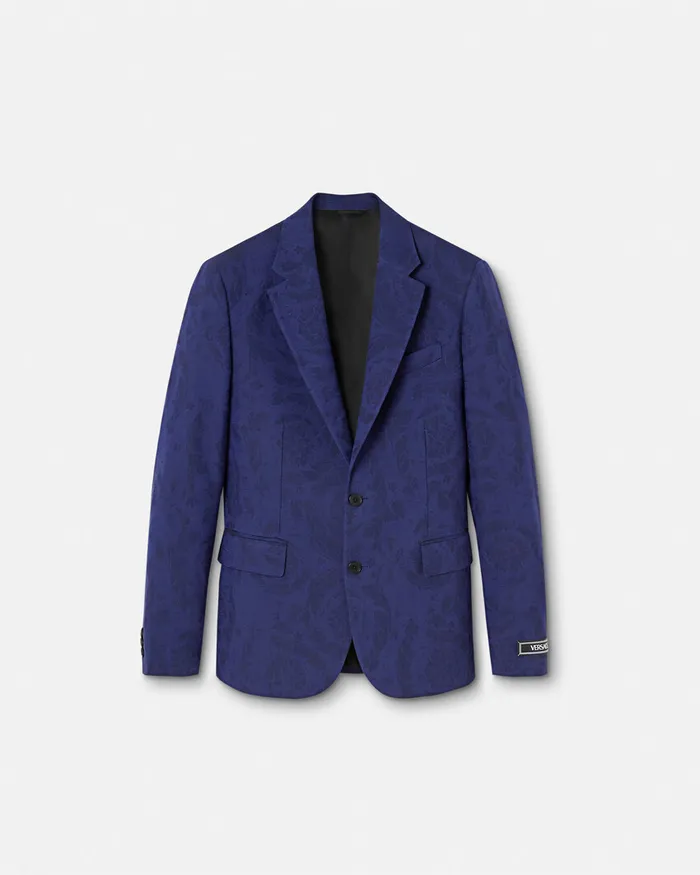 Blazers and Suits Men Versace Barocco Jacquard SingleBreasted Blazer Blue