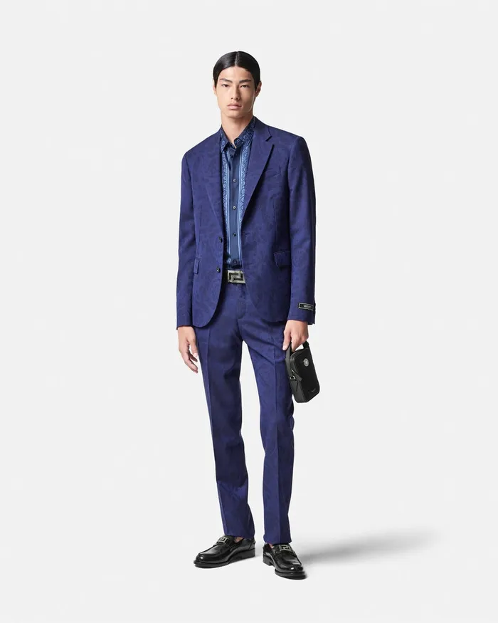 Blazers and Suits Men Versace Barocco Jacquard SingleBreasted Blazer Blue