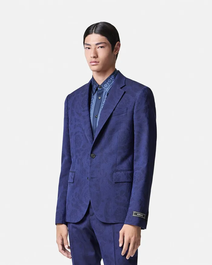 Blazers and Suits Men Versace Barocco Jacquard SingleBreasted Blazer Blue