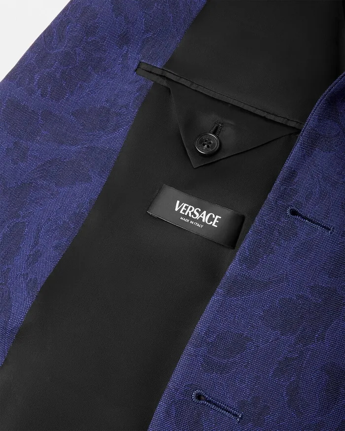 Blazers and Suits Men Versace Barocco Jacquard SingleBreasted Blazer Blue