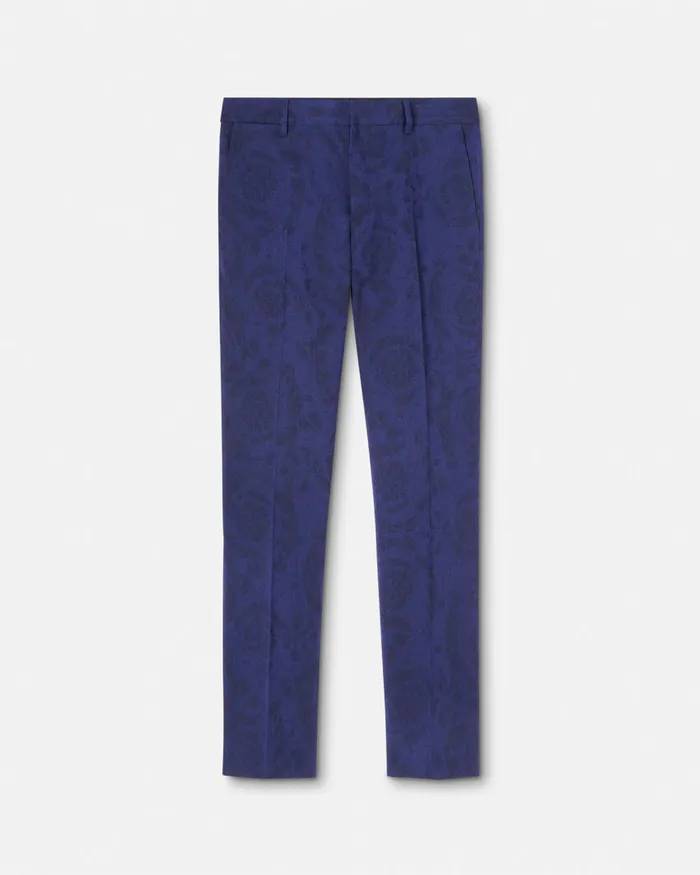 Blazers and Suits Men Versace Barocco Jacquard Wool Pants Blue