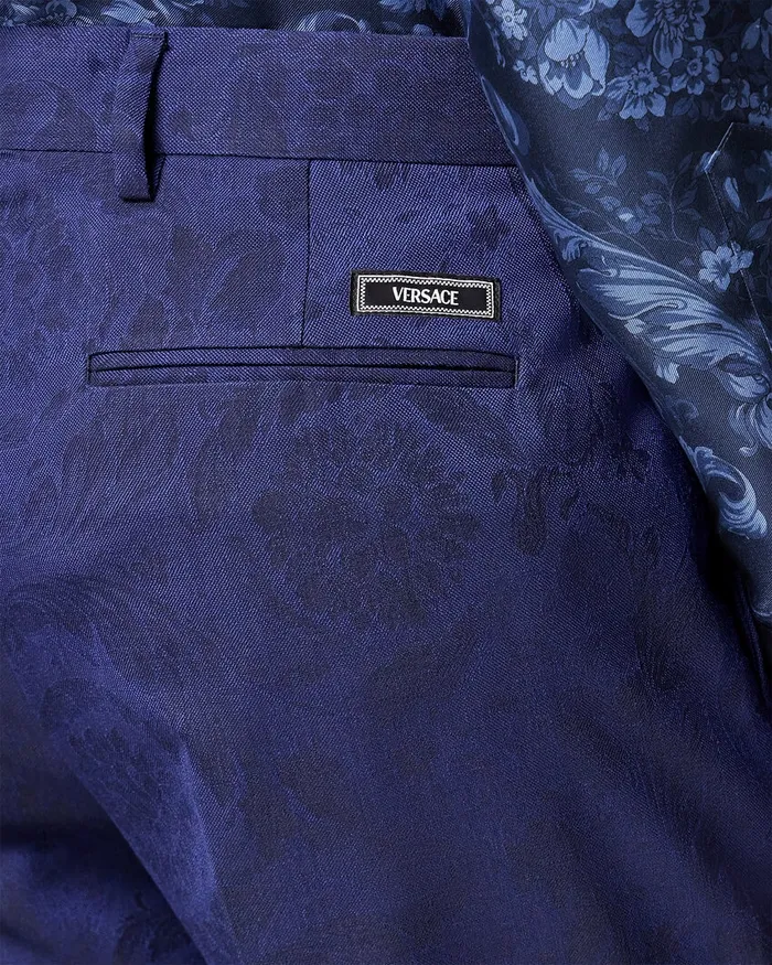 Blazers and Suits Men Versace Barocco Jacquard Wool Pants Blue