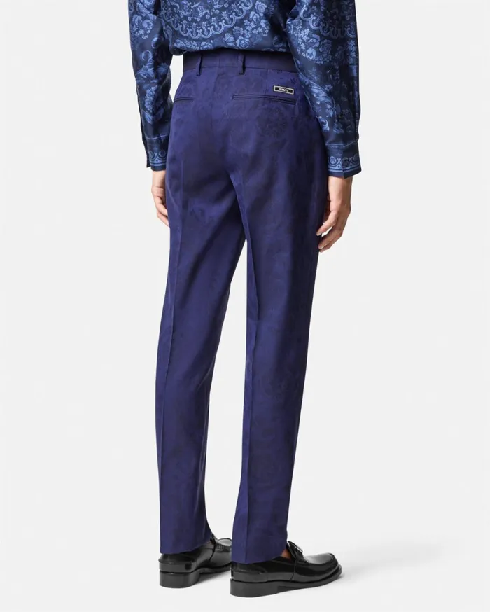 Blazers and Suits Men Versace Barocco Jacquard Wool Pants Blue
