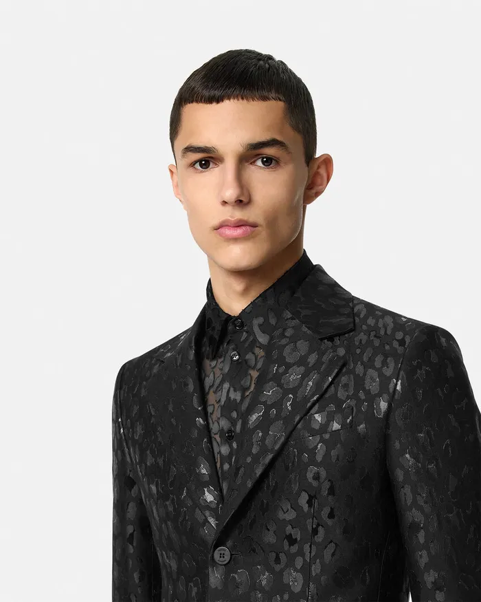 Blazers and Suits Men Versace Leopard Jacquard Blazer Black