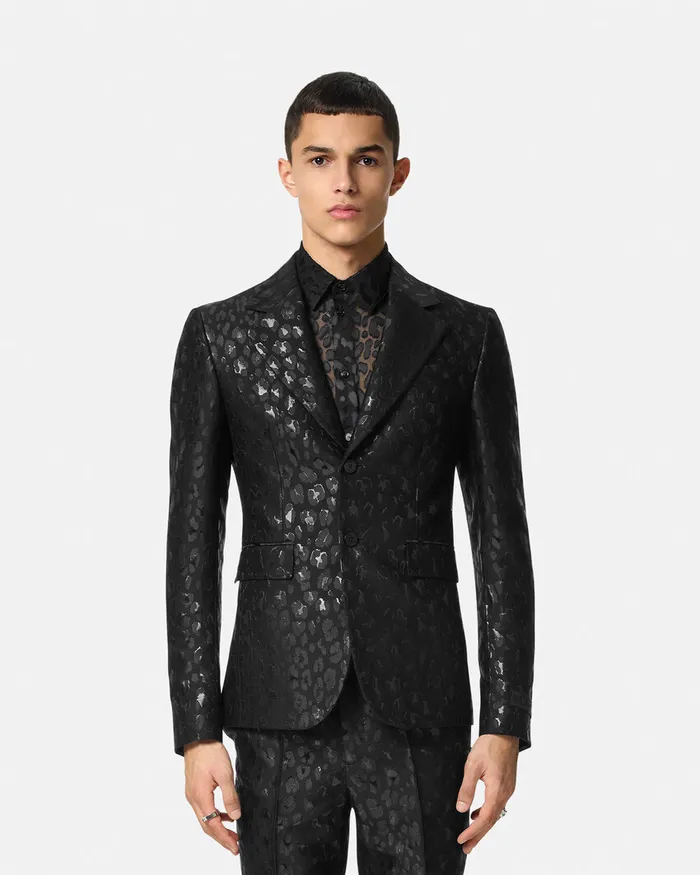 Blazers and Suits Men Versace Leopard Jacquard Blazer Black