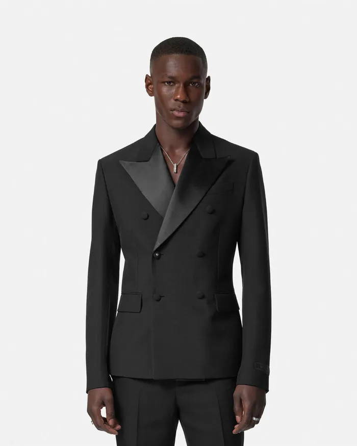 Blazers and Suits Men Versace MohairBlend DoubleBreasted Blazer Black