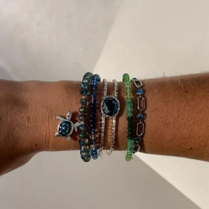 Bracelets Women Alex And Ani Ombre Faceted Stone Beaded Charm Bangle Blue Silver