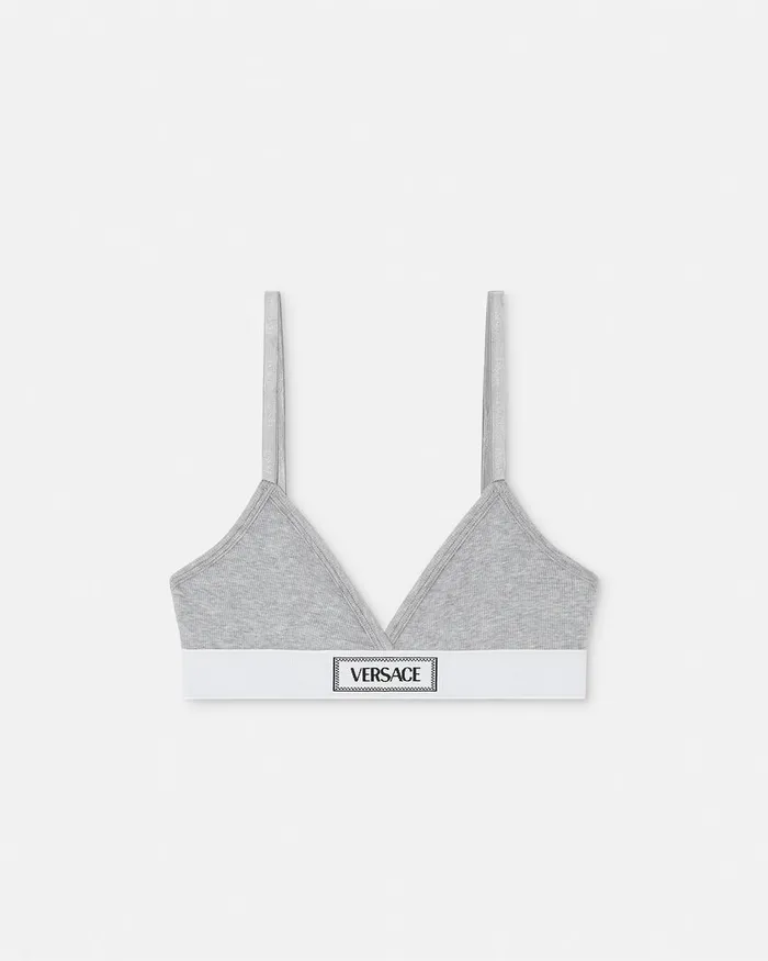 Bras and Briefs Women Versace 90s Vintage Logo Ribbed Bralette Gray