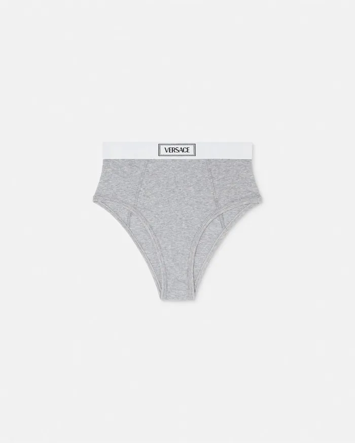 Bras and Briefs Women Versace 90s Vintage Logo Ribbed Briefs Gray