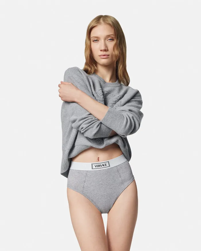 Bras and Briefs Women Versace 90s Vintage Logo Ribbed Briefs Gray
