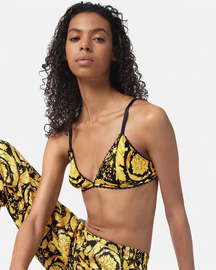Bras and Briefs Women Versace Barocco Triangle Bralette Blackprint