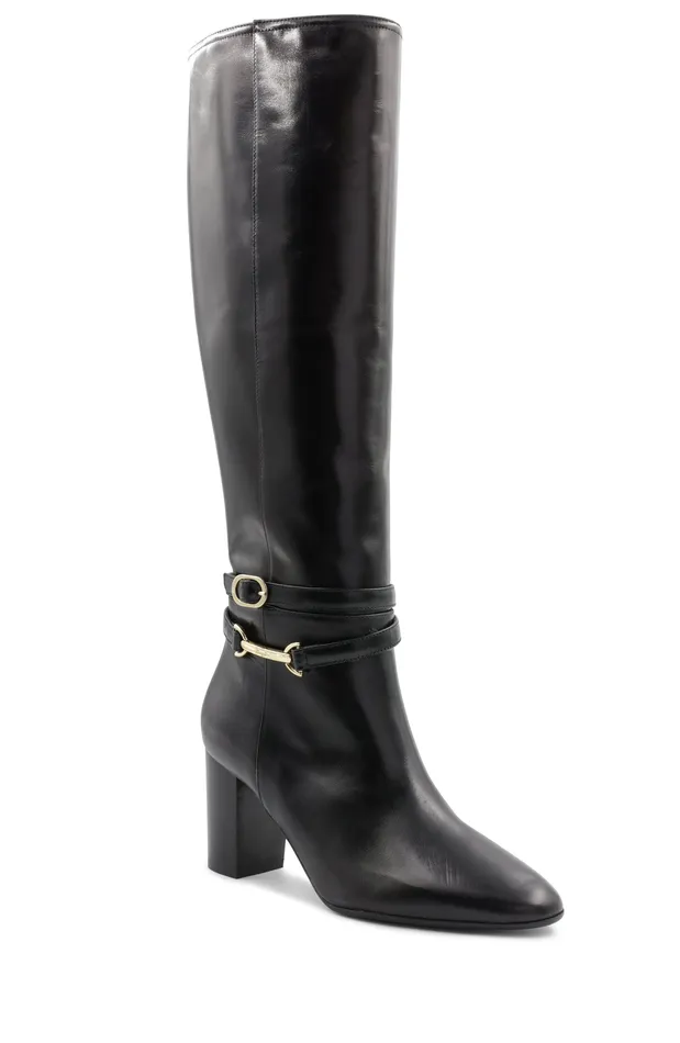 Bruno Magli Adriana Knee High Block Heel Leather Boot 8211 Black Women Boots