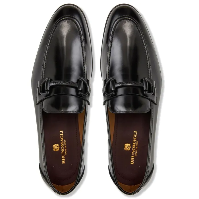 Bruno Magli Alessio Slip On Black Bit Loafer Black Leather Men Loafers and Slipons
