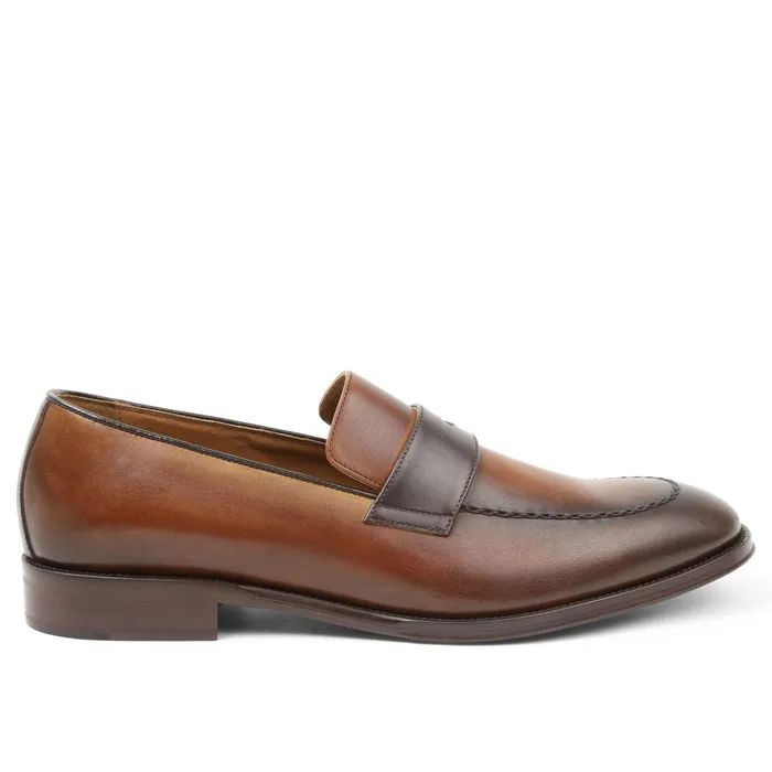 Bruno Magli Arezzo Burnished Penny Loafer 8211 CognacDark Brown Men Dress Shoes