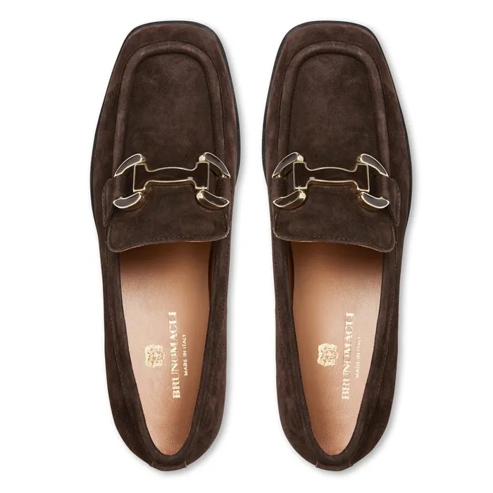Bruno Magli Natalie Square Toe LoaferBrown Suede Women Flats and Loafers