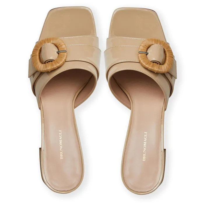 Bruno Magli PAGE Single Band Sandal BEIGE PATENT Women Sandals and Slides