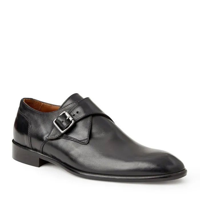 Bruno Magli Solero Classic Leather Single Monk StrapBlack Men Dress Shoes