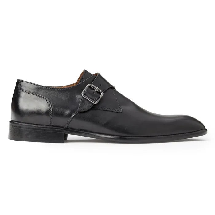 Bruno Magli Solero Classic Leather Single Monk StrapBlack Men Dress Shoes