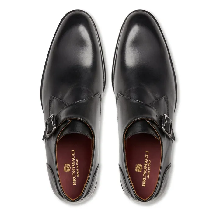 Bruno Magli Solero Classic Leather Single Monk StrapBlack Men Dress Shoes