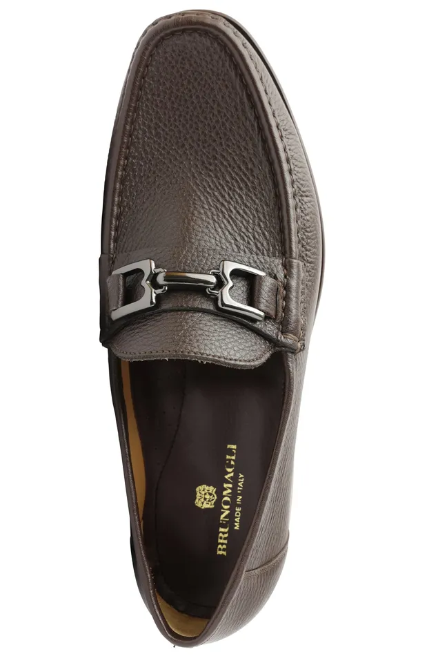 Bruno Magli Trieste Classic Leather Moccasin 8211 Dark Brown Cervo Men Dress Shoes