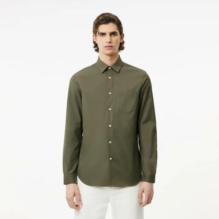 Button Down Shirts Men Lacoste Men039s Regular Fit Solid Cotton Shirt Khaki Green 316