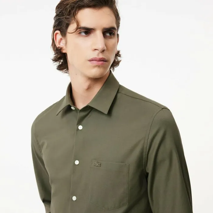Button Down Shirts Men Lacoste Men039s Regular Fit Solid Cotton Shirt Khaki Green 316
