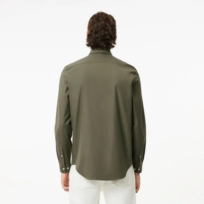 Button Down Shirts Men Lacoste Men039s Regular Fit Solid Cotton Shirt Khaki Green 316