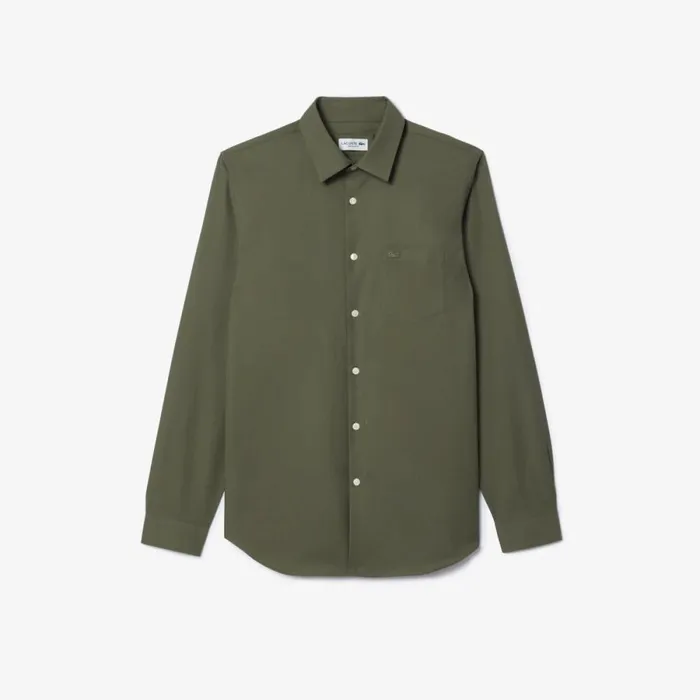 Button Down Shirts Men Lacoste Men039s Regular Fit Solid Cotton Shirt Khaki Green 316