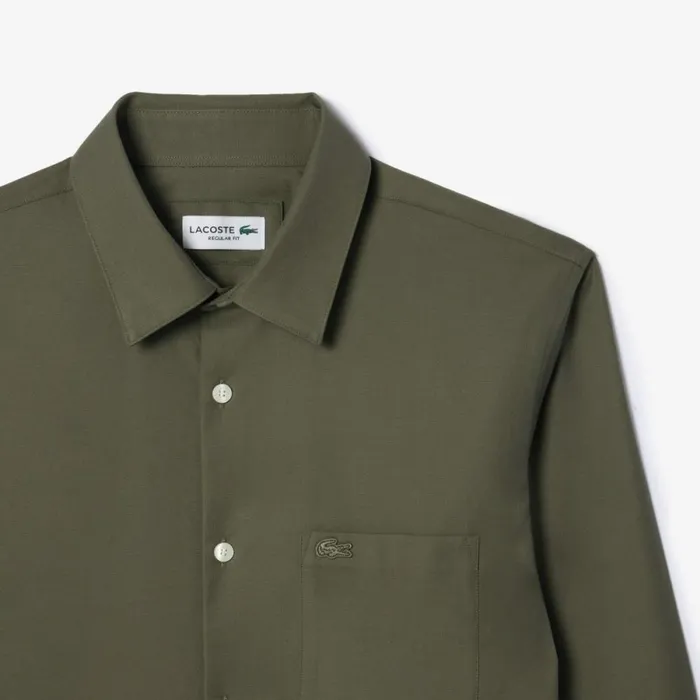 Button Down Shirts Men Lacoste Men039s Regular Fit Solid Cotton Shirt Khaki Green 316