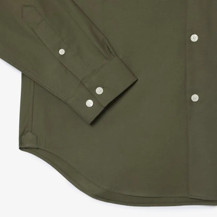 Button Down Shirts Men Lacoste Men039s Regular Fit Solid Cotton Shirt Khaki Green 316