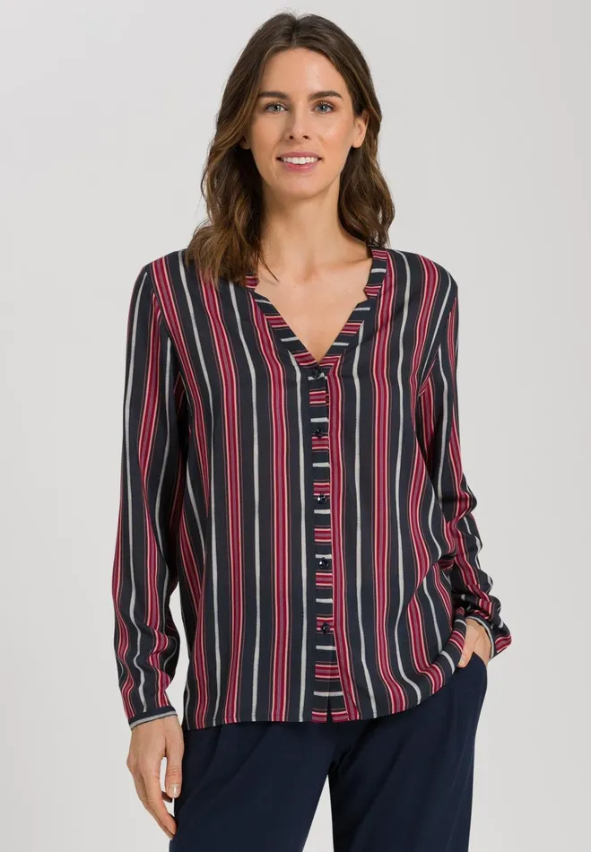 Button Front Shirt Marsala Stripe Women HANRO Lounge Tops